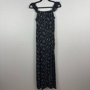 Hallelu Womens Black Floral Design Sleeveless Wide Strap Maxi Dress Size Small